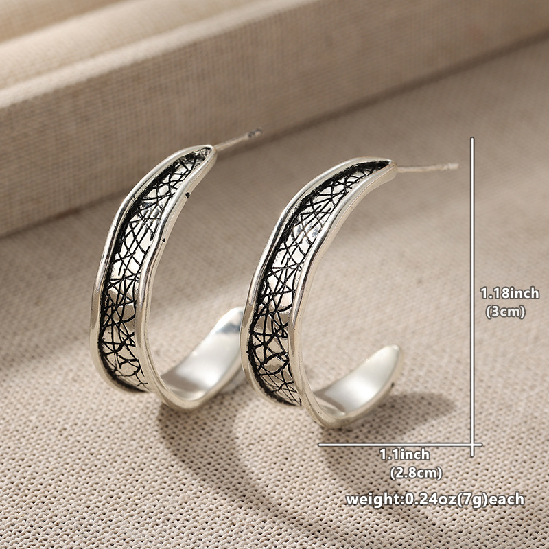 Women's Hand-Carved C-Shaped Earrings, Hip-Hop Style Accessories